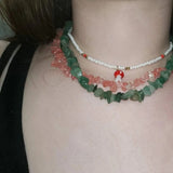 Natural Crystal Gravel Beaded Necklace Choker Semi-precious Stone Gift