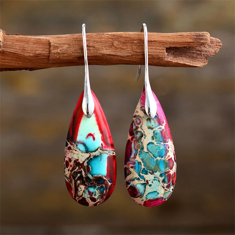 Bohemian Stone Earrings Imperial Teardrop Jaspers Red Jewelry