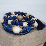 Boho Natural Stone Bracelet with Simulated Pearl Tassel