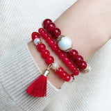 Boho Natural Stone Bracelet with Simulated Pearl Tassel