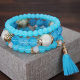 Boho Natural Stone Bracelet with Simulated Pearl Tassel