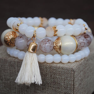 Boho Natural Stone Bracelet with Simulated Pearl Tassel
