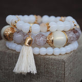 Boho Natural Stone Bracelet with Simulated Pearl Tassel