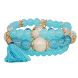 Boho Natural Stone Bracelet with Simulated Pearl Tassel