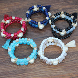 Boho Natural Stone Bracelet with Simulated Pearl Tassel