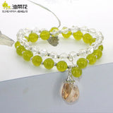 Bohemian Topazs Tourmalines 2 Circle Bracelet Woman Crystals Pendant Alloy Acces