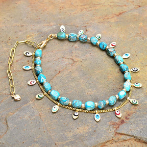 Bohemian Stone Eye Chain Anklet Bracelet Summer Jewelry
