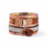 Bohemian Layered Zircon Leather Bracelet for Party
