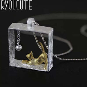 Boho Silver Cat Necklace Long Charm Collar Jewelry