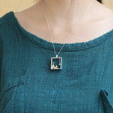 Boho Silver Cat Necklace Long Charm Collar Jewelry