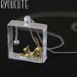 Boho Silver Cat Necklace Long Charm Collar Jewelry