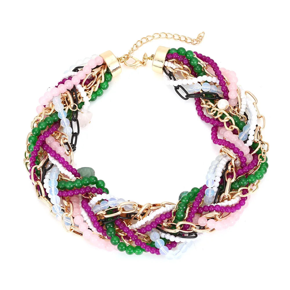 Bohemian Pearl Glazing Bead Bracelet Necklace Set