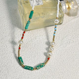 Bohemian Green Stone Pearl Necklace Choker CN012
