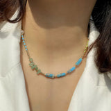 Bohemian Green Stone Pearl Necklace Choker CN012