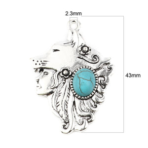 Bohemian Wolf Antique Silver Metal Pendants DIY Necklace 43mm x 31mm