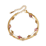 Bohemian Pink Bead Butterfly Charm Rhinestone Layered Bracelet