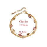 Bohemian Pink Bead Butterfly Charm Rhinestone Layered Bracelet