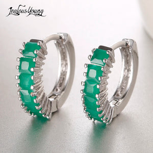 Boho Punk Men Hoop Earrings Ethnic CZ Green Stone Earings