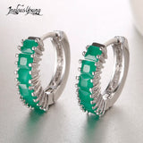 Boho Punk Men Hoop Earrings Ethnic CZ Green Stone Earings