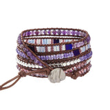 Bohemian Purple Gemstone Crystal Japan Seed Bead 5 Wrap Bracelet