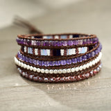 Bohemian Purple Gemstone Crystal Japan Seed Bead 5 Wrap Bracelet