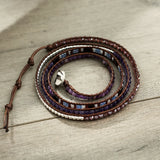 Bohemian Purple Gemstone Crystal Japan Seed Bead 5 Wrap Bracelet