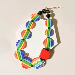 Bohemian Rainbow Chain Necklace Earrings Set Multicolor Beaded Women's Jewelry