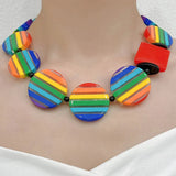 Bohemian Rainbow Chain Necklace Earrings Set Multicolor Beaded Women's Jewelry