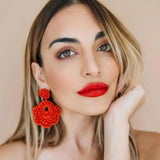 Bohemian Red Beaded Earrings Statement Drop Dangle Big Jewelry