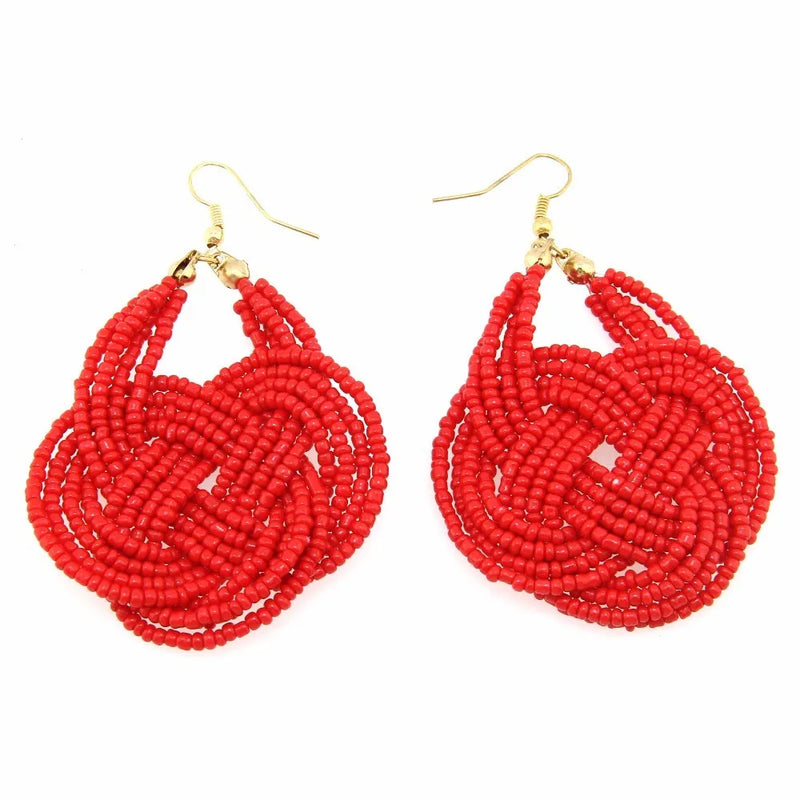 Bohemian Red Beaded Earrings Statement Drop Dangle Big Jewelry