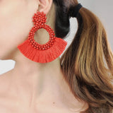Bohemian Red Beaded Earrings Statement Drop Dangle Big Jewelry