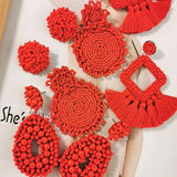 Bohemian Red Beaded Earrings Statement Drop Dangle Big Jewelry