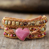 Bohemian Red Heart Wrap Leather Bracelets Stone Chain Jewelry
