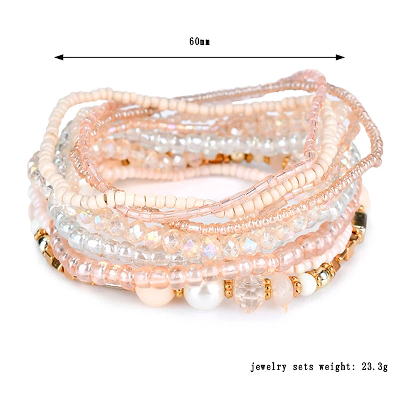 Bohemian Red Crystal Beads Bracelet Set for Women