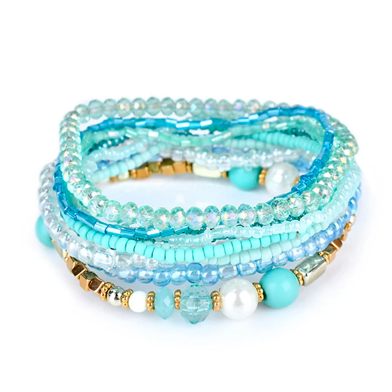 Bohemian Red Crystal Beads Bracelet Set for Women