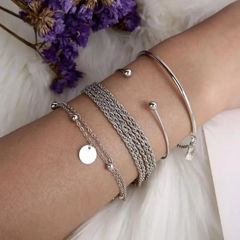 Boho Retro Chain Beaded Bracelet Set for Women Men