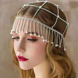 Bohemian Rhinestone Tassel Headband Cap Hair Jewelry
