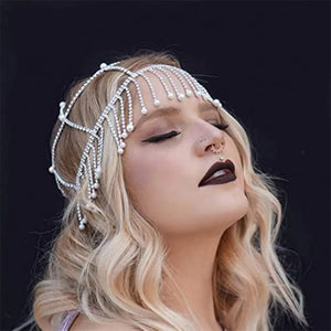 Bohemian Rhinestone Tassel Headband Cap Hair Jewelry