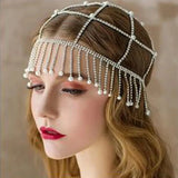Bohemian Rhinestone Tassel Headband Cap Hair Jewelry
