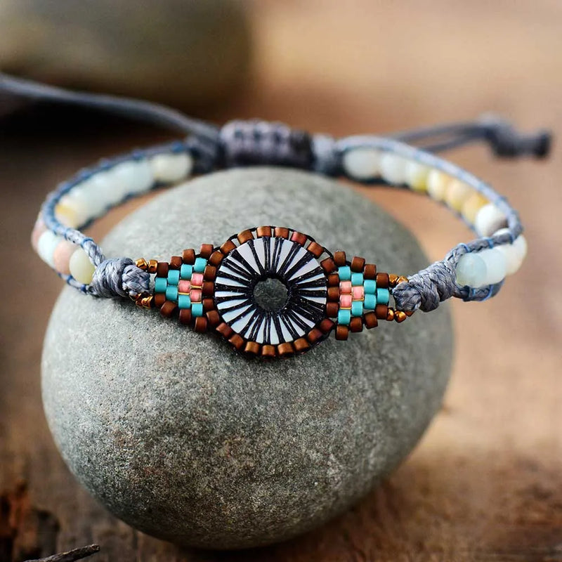 Bohemian Seed Beads Bracelet Women Frosted Amazonite Beaded Woven Wrap Bracelet
