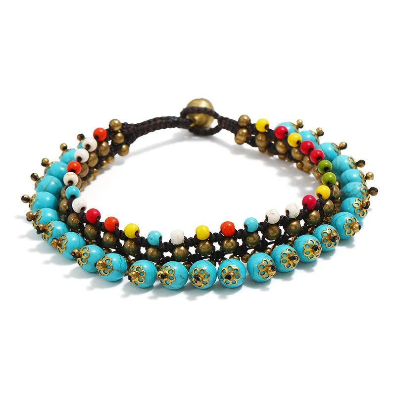 Bohemian Semi-precious Stone Anklet Hand-woven Bell Foot Chains