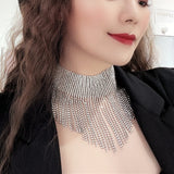 Boho Rhinestone Choker Necklace with Tassel