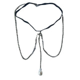Bohemian Rhinestones Leg Chain Pearl Pendants Thigh Harness