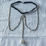 Bohemian Rhinestones Leg Chain Pearl Pendants Thigh Harness