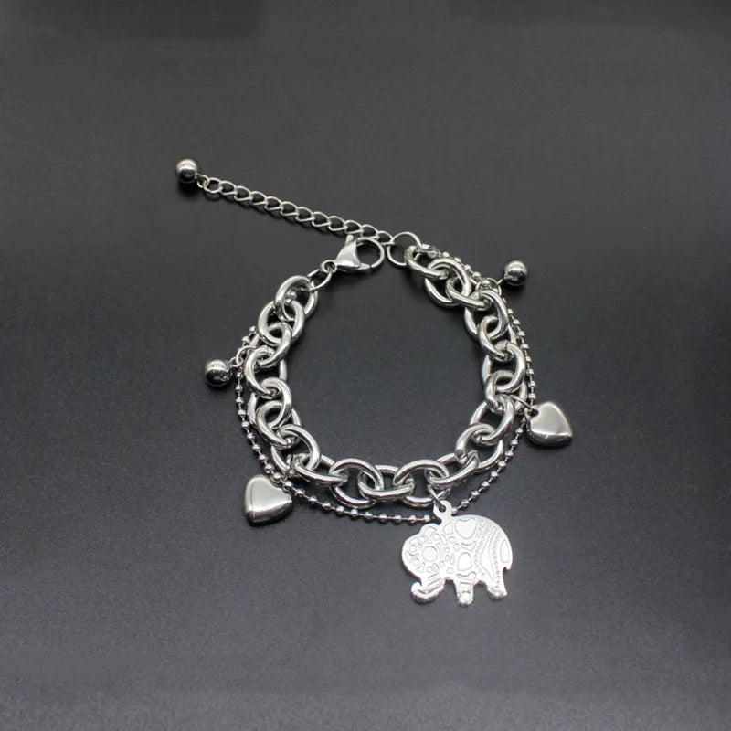 Bohemian Silver Elephant Bracelet Women's Jewelry