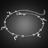 Sterling Silver Bohemian Snake Chain Anklet with Dolphin Pendant