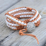 Boho Leather Bracelet with Natural Pearl