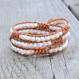 Boho Leather Bracelet with Natural Pearl
