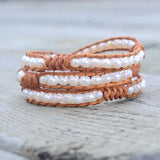 Boho Leather Bracelet with Natural Pearl