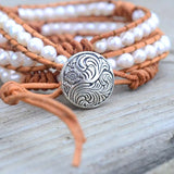 Boho Leather Bracelet with Natural Pearl